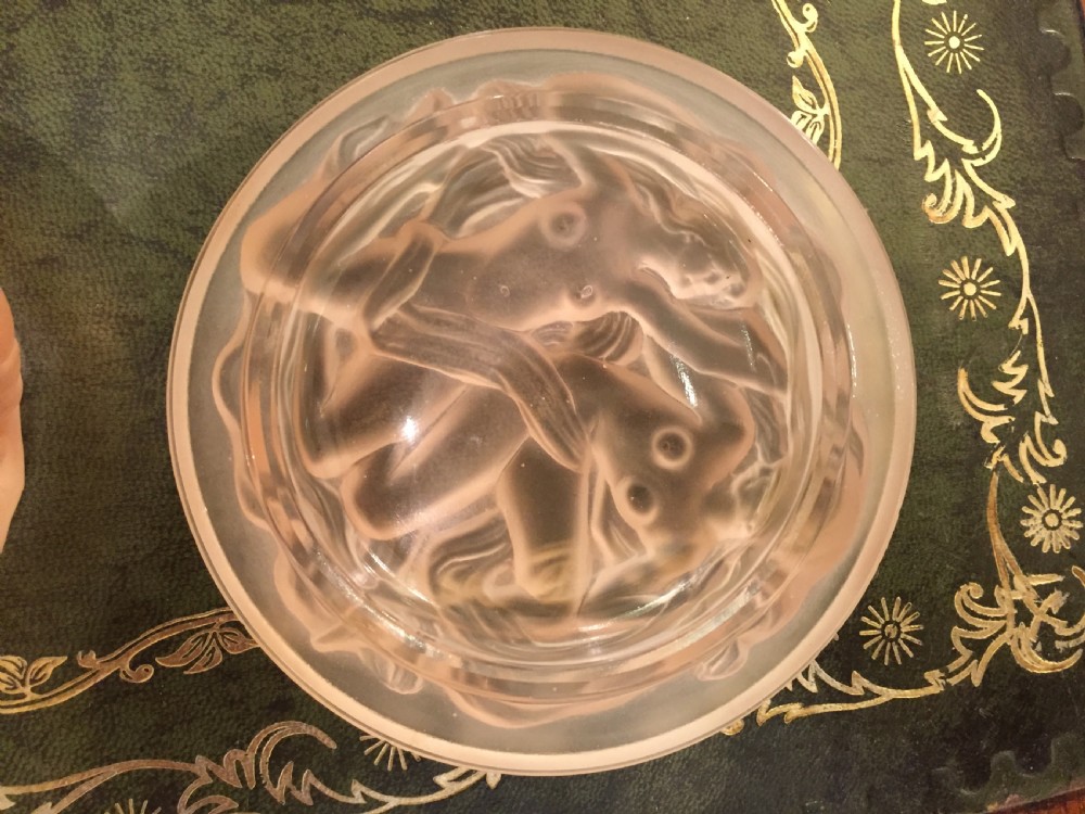 Pink French Art Deco Powder Dish with Nymphs c.1930 View VIII
