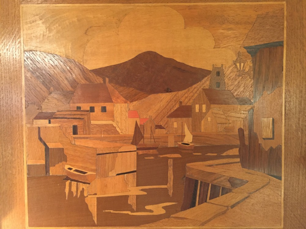 Art Deco Marquetry Wooden Panel of Harbour Scene c.1930 View II