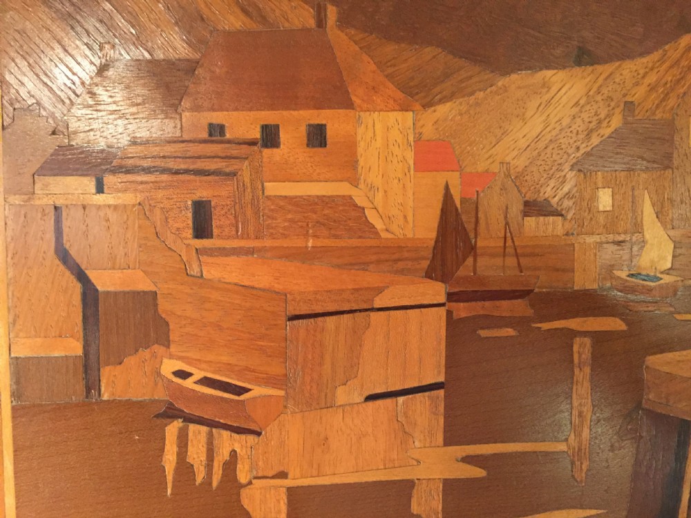 Art Deco Marquetry Wooden Panel of Harbour Scene c.1930 View III