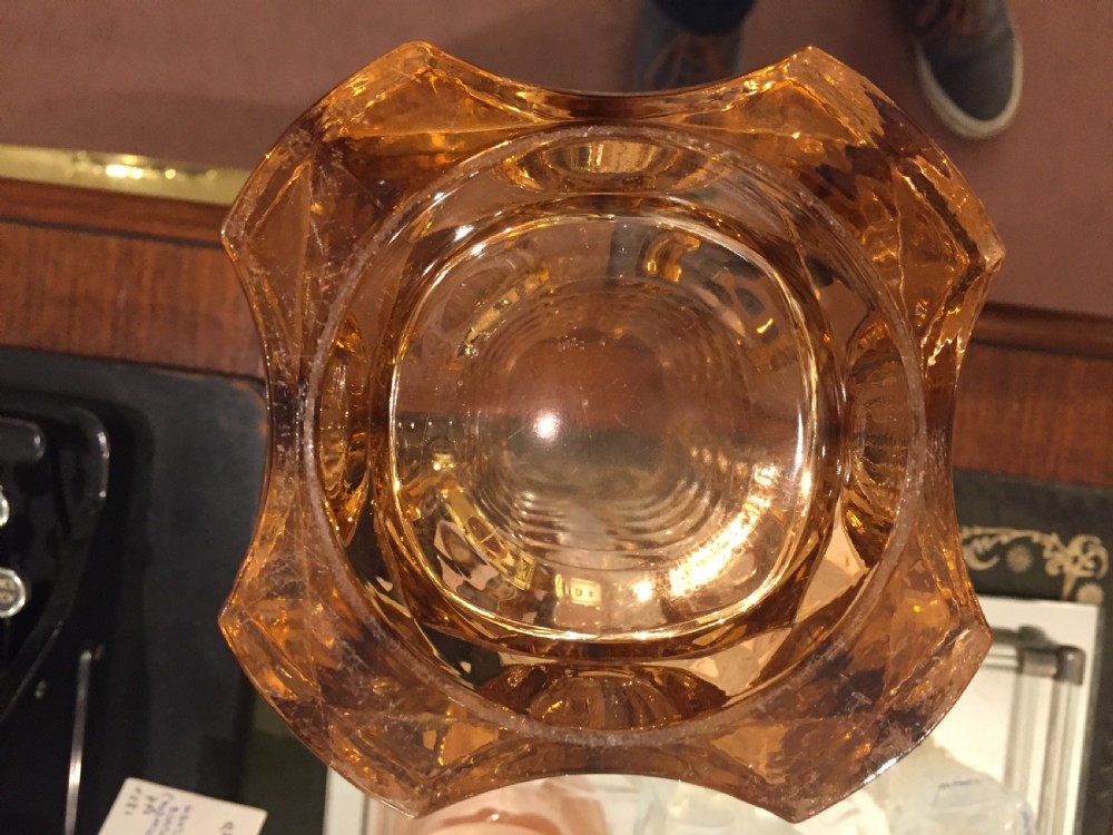 French Art Deco Amber Coloured Geometric Vase c.1930 View IV