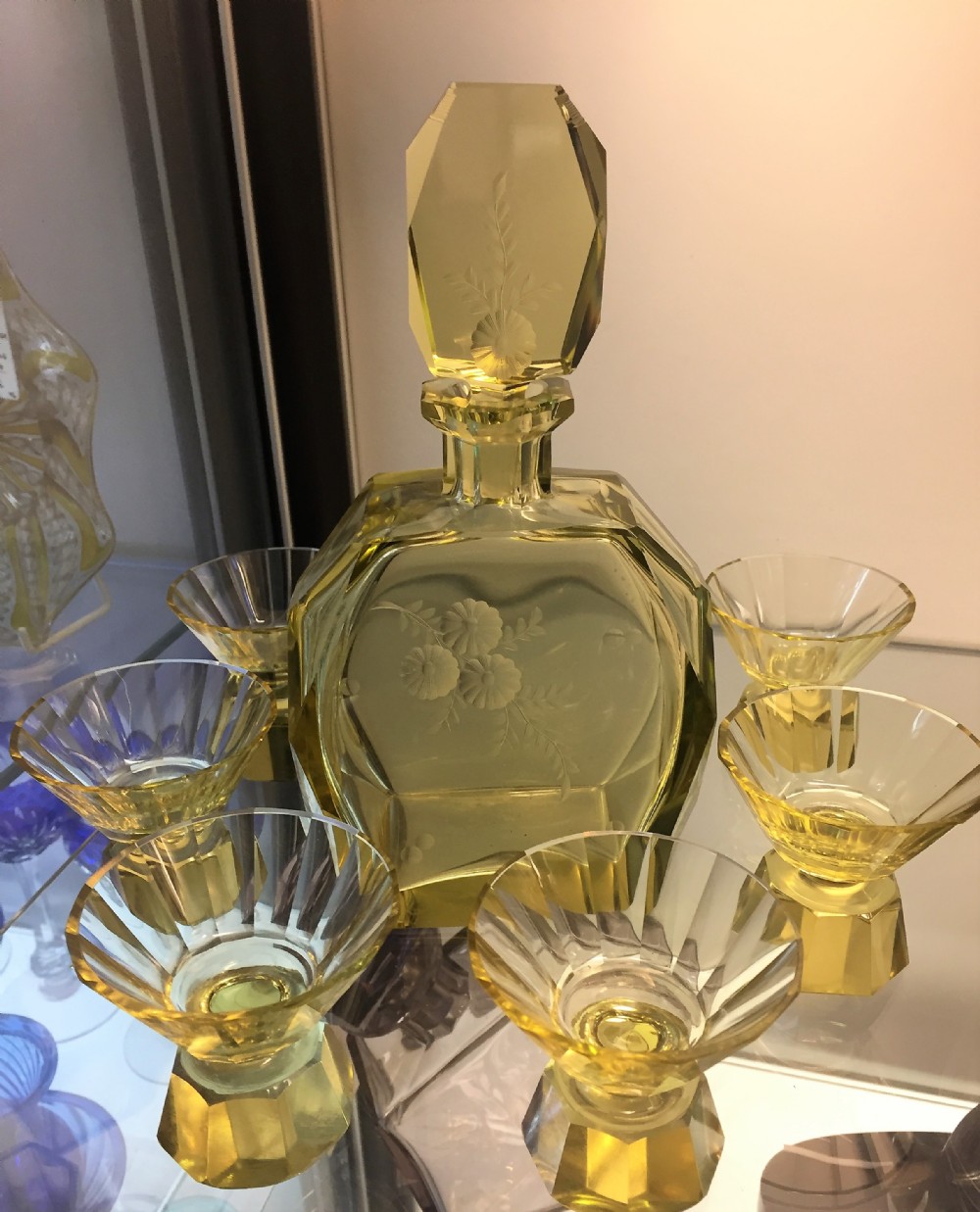 Bohemian Art Deco Decanter with 6 Glasses c.1930
