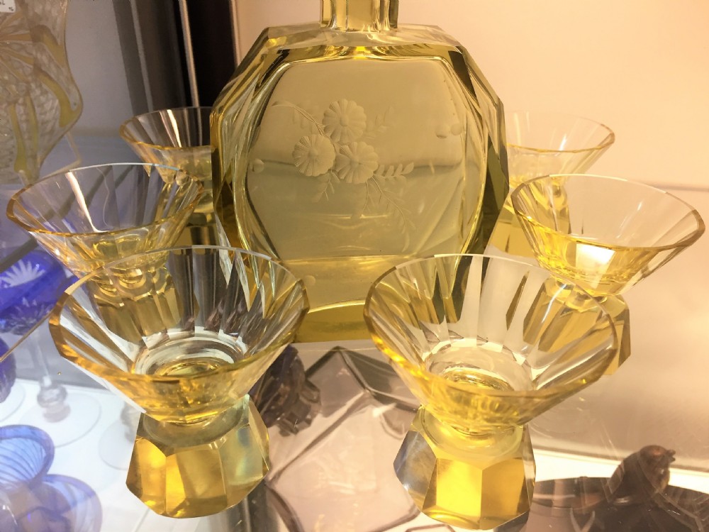 Bohemian Art Deco Decanter with 6 Glasses c.1930 View III