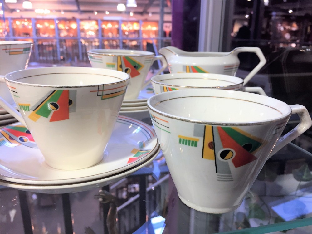 Rare geometric art deco patterned tea service c.1930s View II