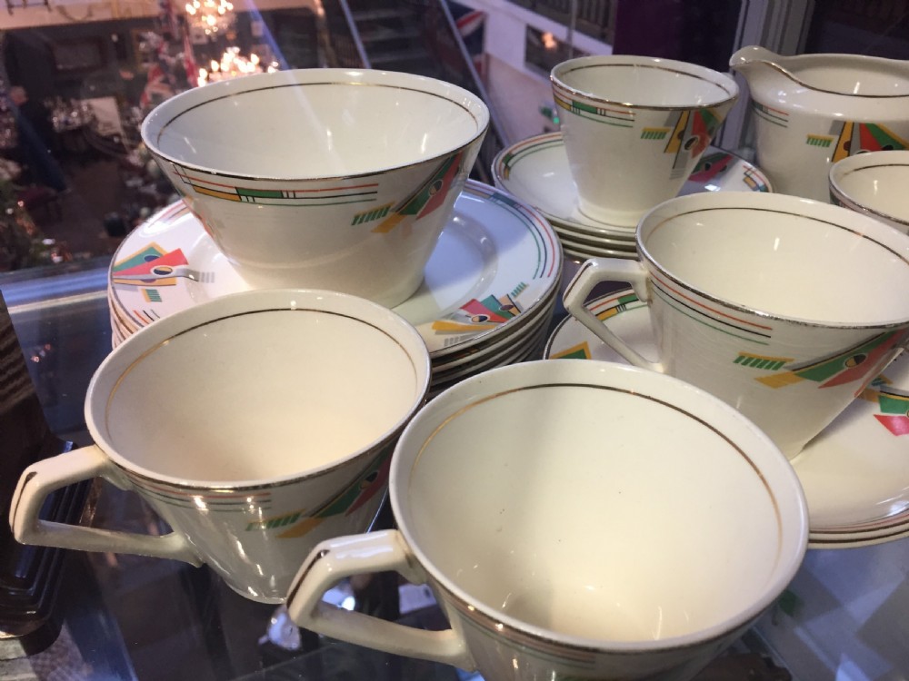 Rare geometric art deco patterned tea service c.1930s View VII
