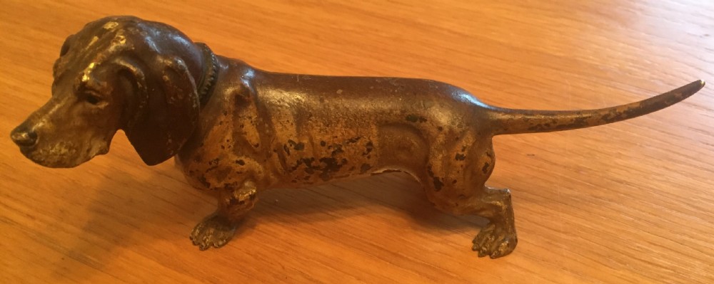 Large Austrian Cold Painted Bronze Dachshund Dog 'Gezschutzt' c.1910