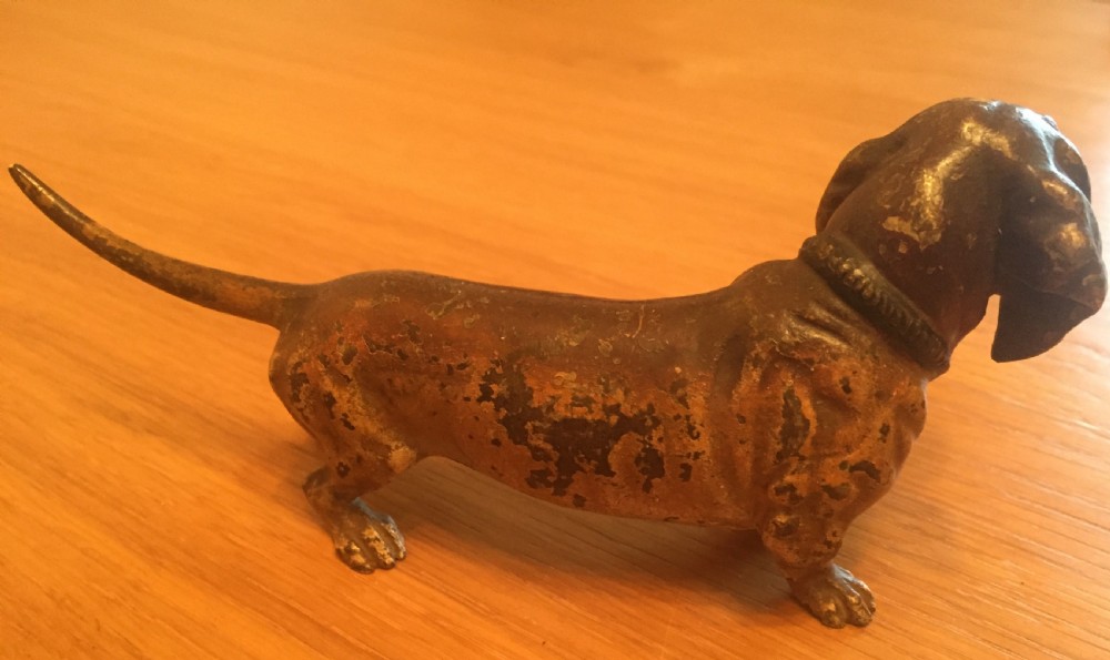 Large Austrian Cold Painted Bronze Dachshund Dog 'Gezschutzt' c.1910 View IV