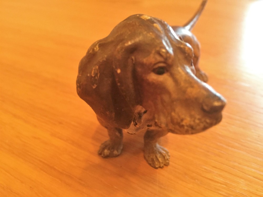Large Austrian Cold Painted Bronze Dachshund Dog 'Gezschutzt' c.1910 View V