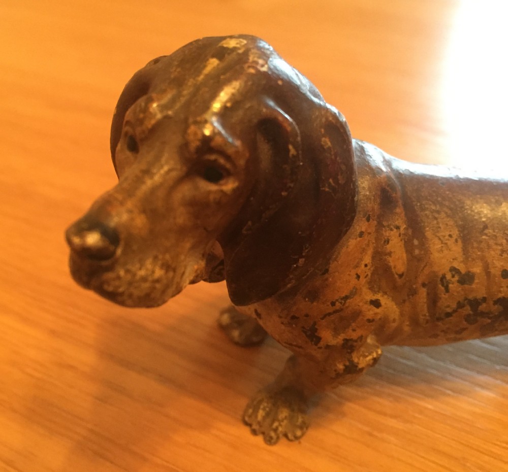 Large Austrian Cold Painted Bronze Dachshund Dog 'Gezschutzt' c.1910 View VI