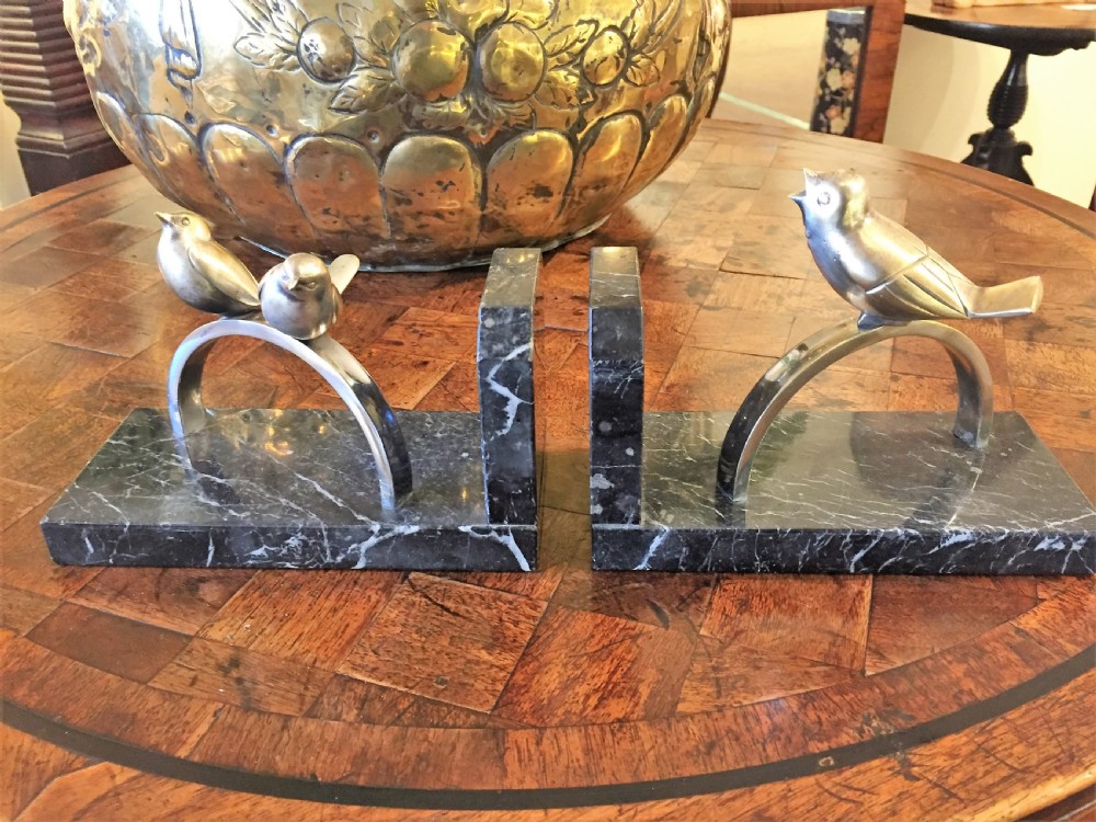 Original Pair of French bronze Songbird bookends c.1930