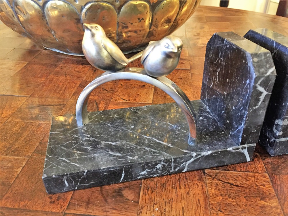 Original Pair of French bronze Songbird bookends c.1930 View II