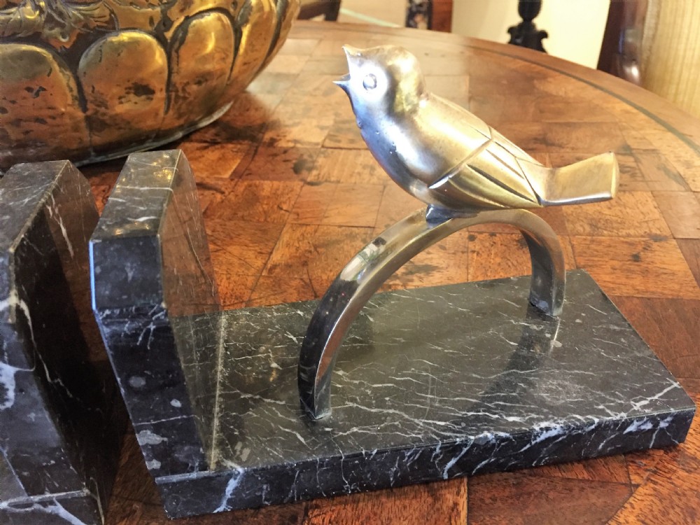 Original Pair of French bronze Songbird bookends c.1930 View III