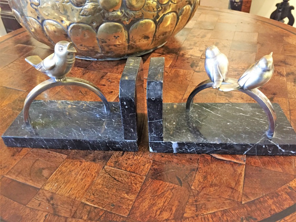 Original Pair of French bronze Songbird bookends c.1930 View IV