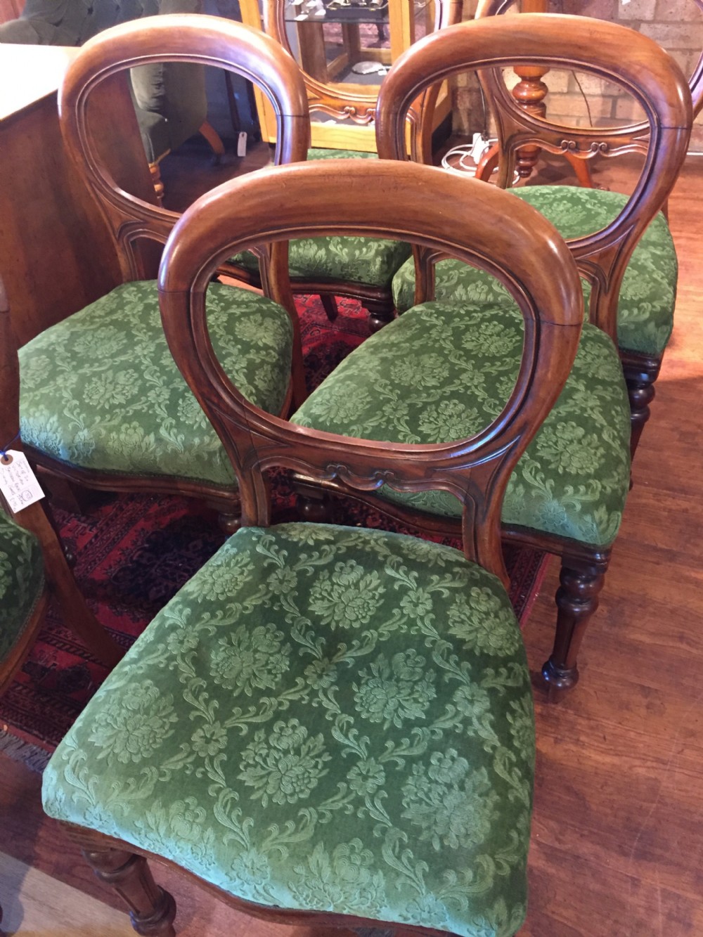 Set of 6 Victorian Walnut Balloon Back Dining Chairs c.1880