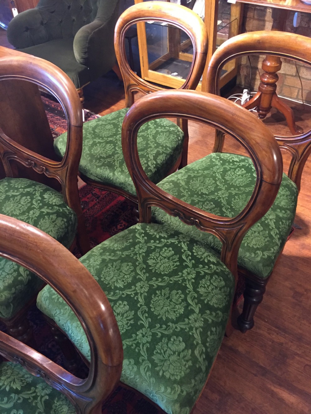 Set of 6 Victorian Walnut Balloon Back Dining Chairs c.1880 View II
