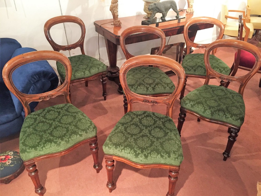 Set of 6 Victorian Walnut Balloon Back Dining Chairs c.1880 View III