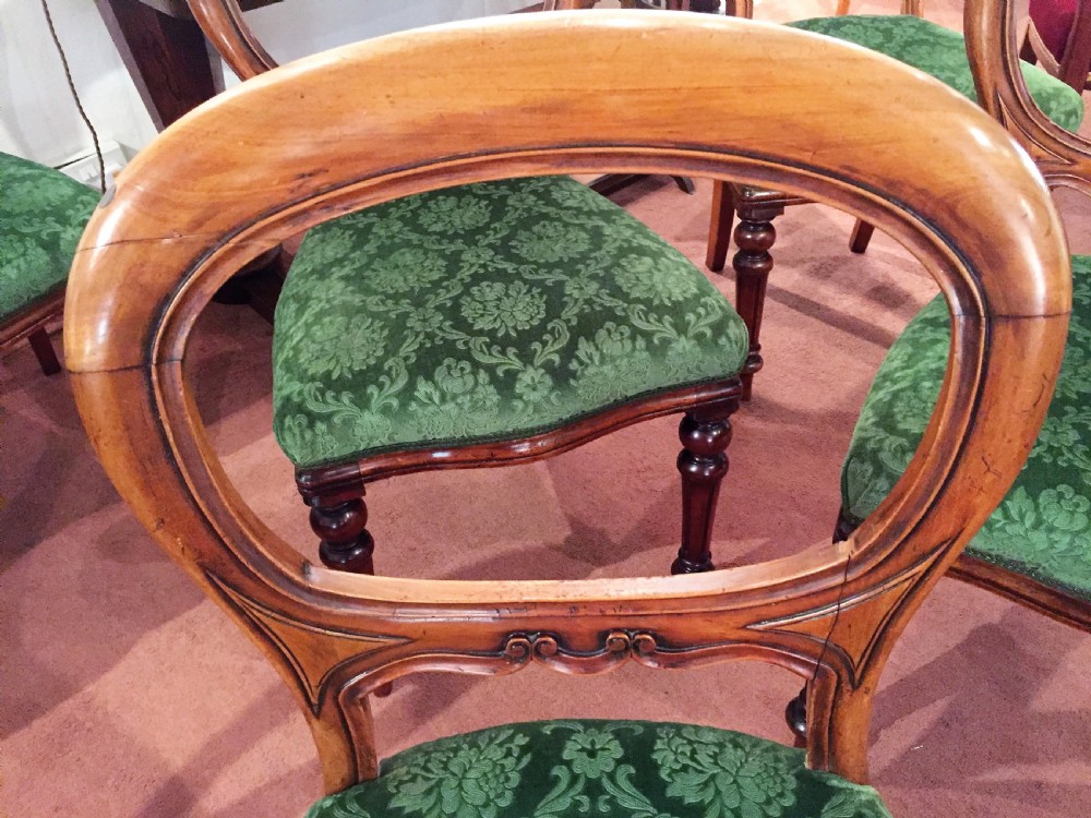 Set of 6 Victorian Walnut Balloon Back Dining Chairs c.1880 View V