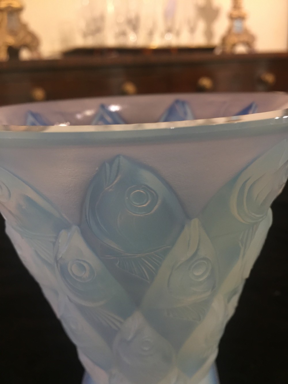 Sabino French Art Deco Opalescent Glass Fish Vase c.1930 View II