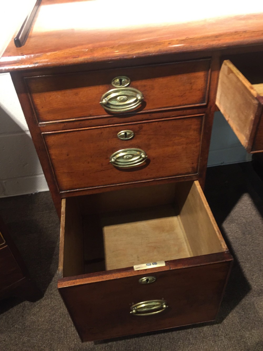 Victorian walnut desk with gallery top c.1880 View IV