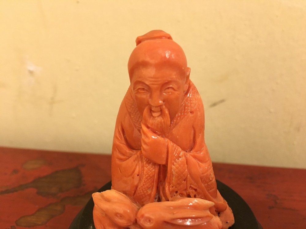 Chinese Coral Carving of an Immortal 19th Century View II