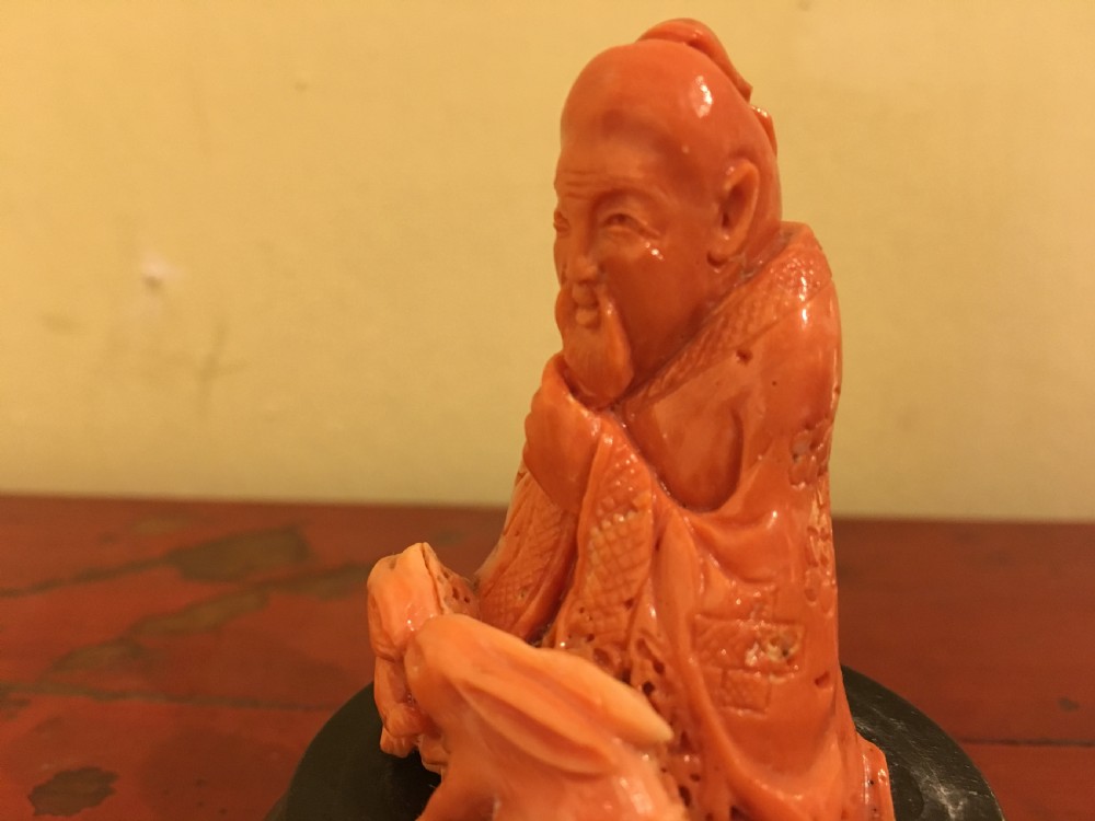 Chinese Coral Carving of an Immortal 19th Century View V