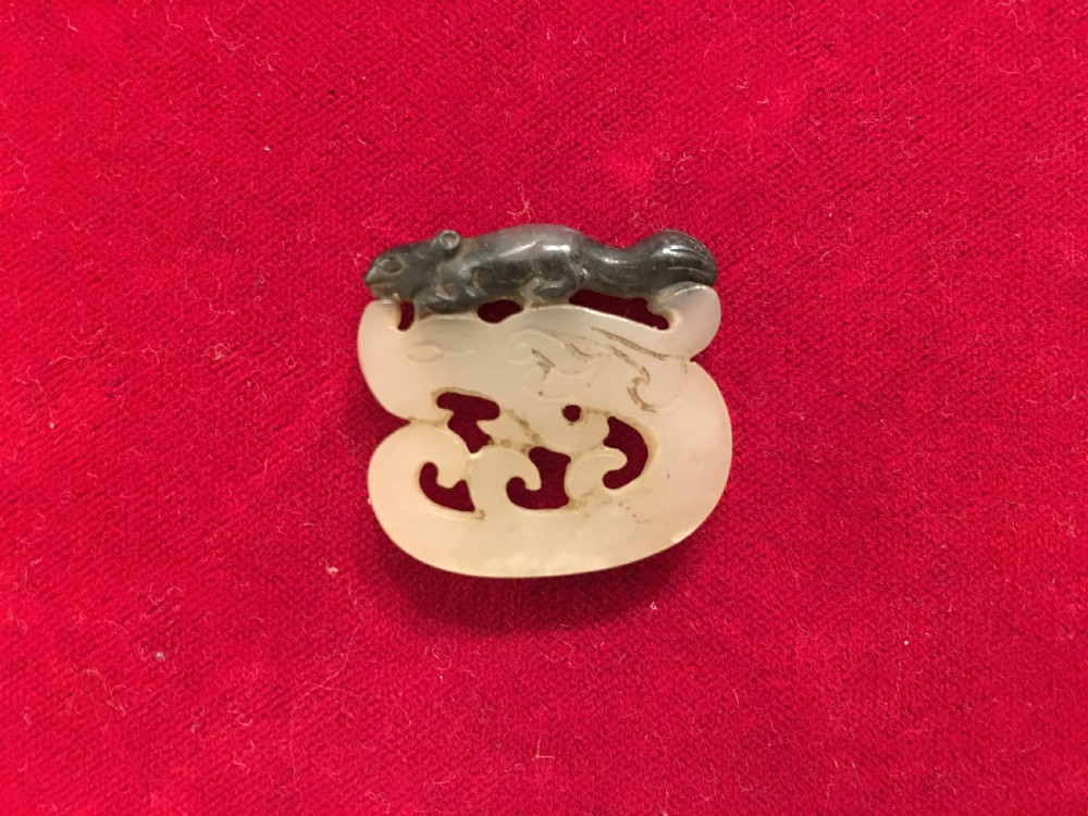Chinese Carved White Jade Pendant of Chi Dragon and Squirrel 19th Century View II