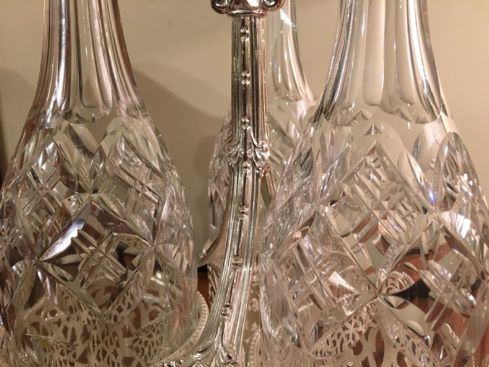 Elegant Three Bottle Wine Decanter Tantalus with Matching Decanters 19th Century View IV