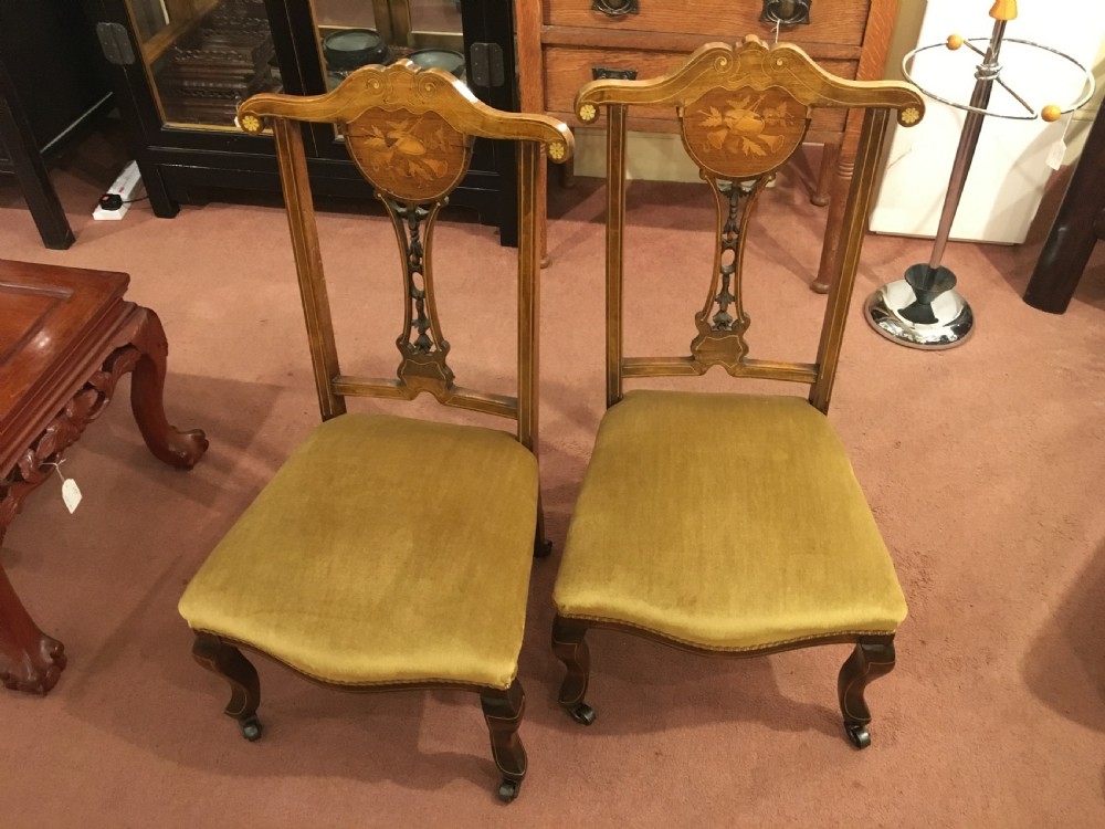 Edwardian Decorative Marquetry Inlaid Side or Salon/Childs Chairs Early 20th Century