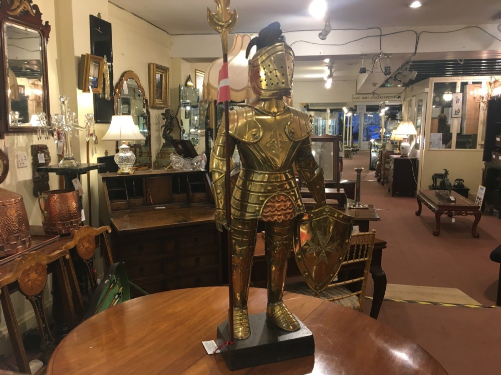 Hand Crafted Sheet Brass Model of a Medieval 12th Century Knight in Armour Early 20th Century