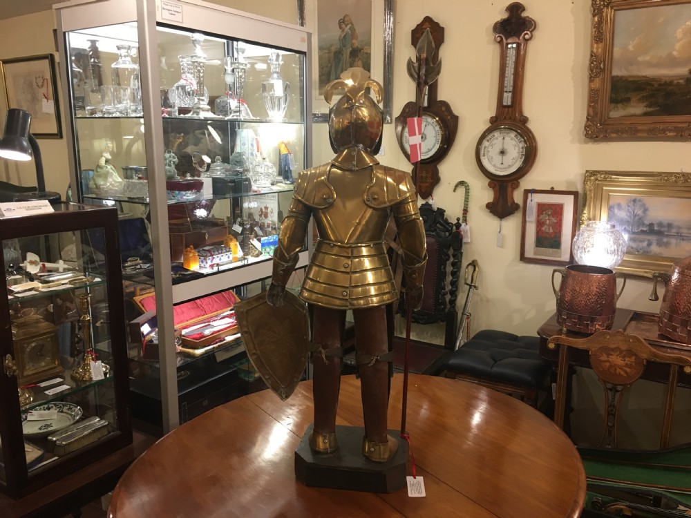 Hand Crafted Sheet Brass Model of a Medieval 12th Century Knight in Armour Early 20th Century View IV