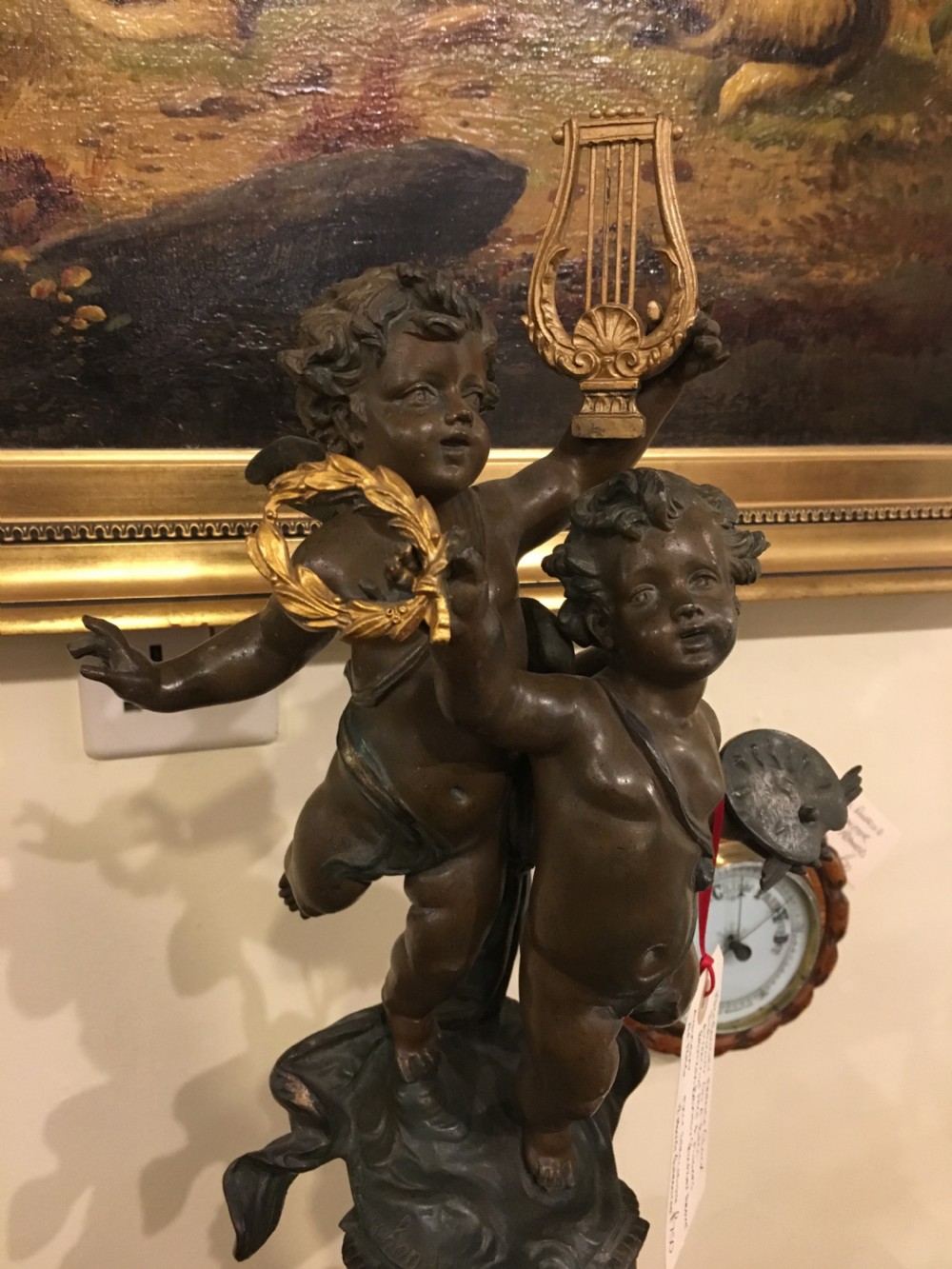 French Clock Striking on a Bell, Attractive Face and Fingers Bronzed Bruchon Sculpture View II