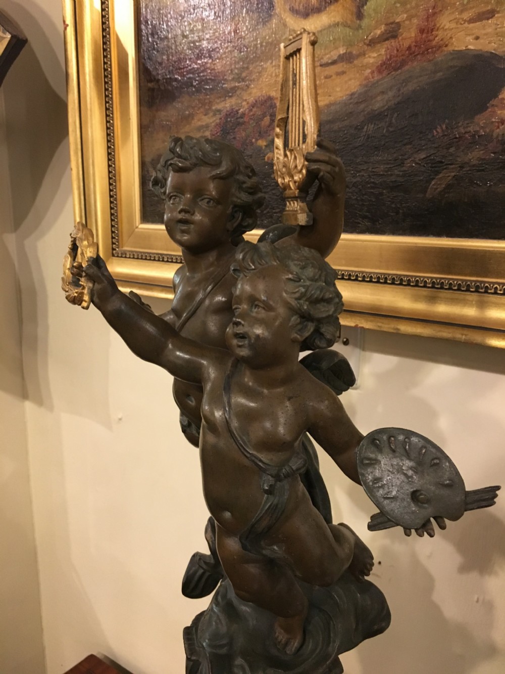 French Clock Striking on a Bell, Attractive Face and Fingers Bronzed Bruchon Sculpture View III