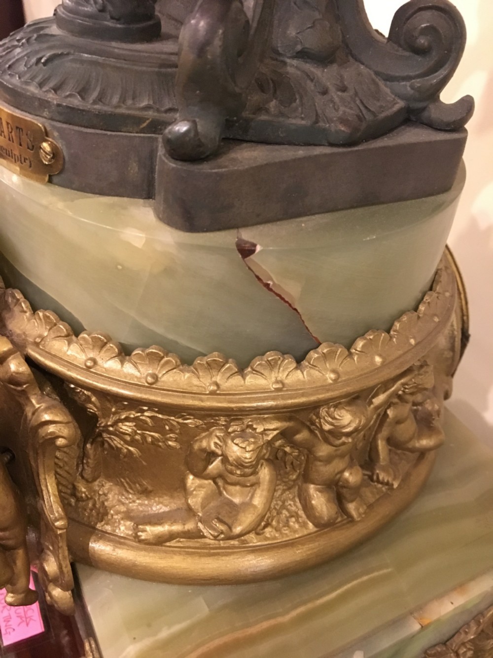 French Clock Striking on a Bell, Attractive Face and Fingers Bronzed Bruchon Sculpture View V