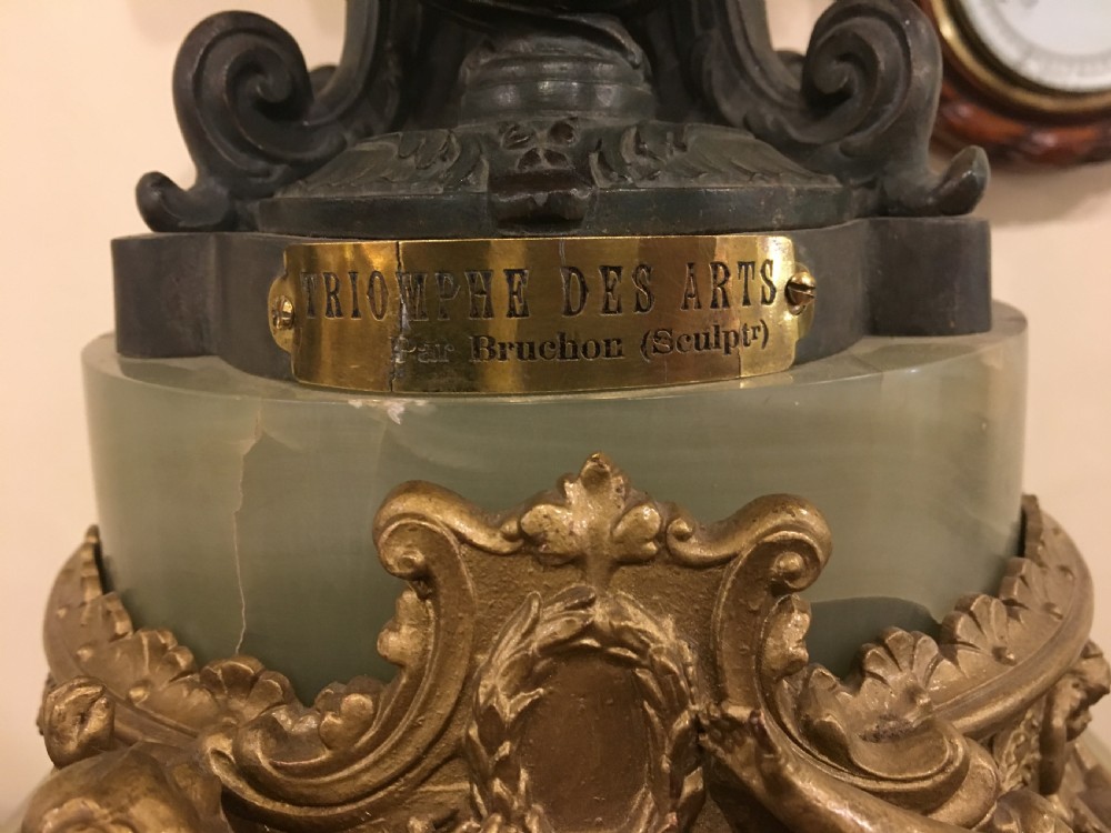 French Clock Striking on a Bell, Attractive Face and Fingers Bronzed Bruchon Sculpture View VI