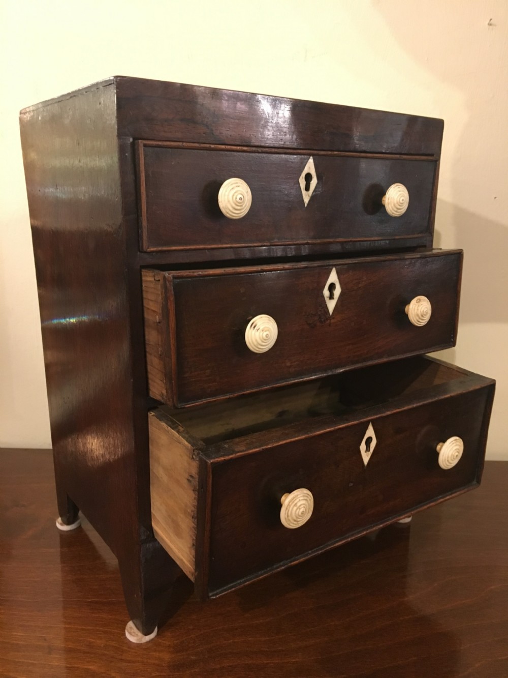 Miniature Mahogany Caddy Top Chest of Drawers c1800