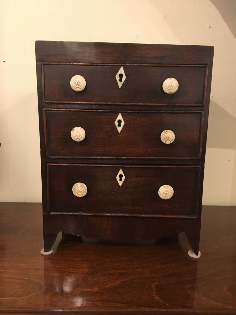 Miniature Mahogany Caddy Top Chest of Drawers c1800 View II