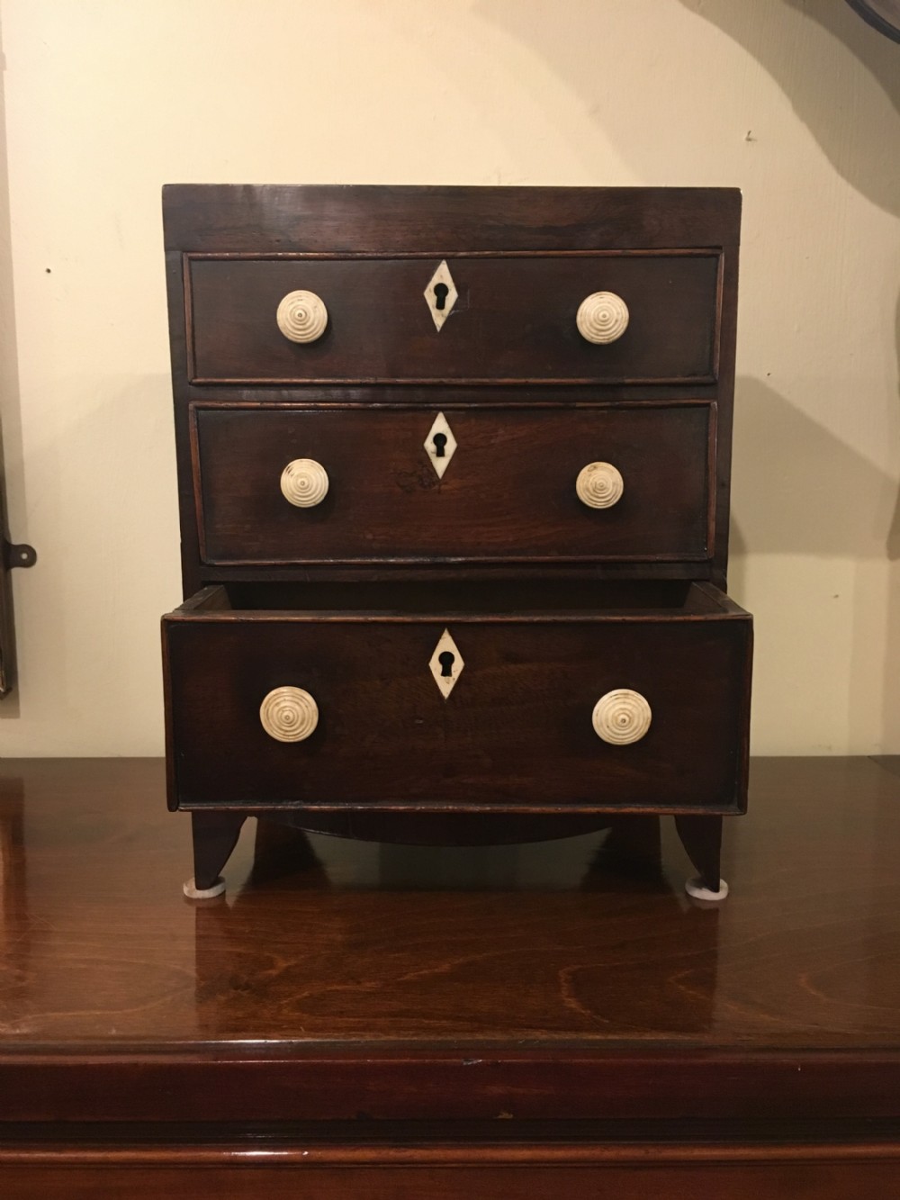 Miniature Mahogany Caddy Top Chest of Drawers c1800 View IV