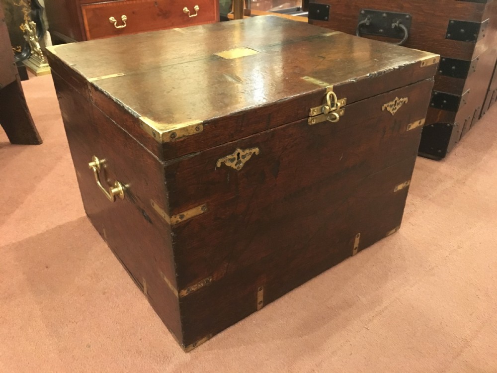 19th Century Brass Bound Oak Silver Chest 
