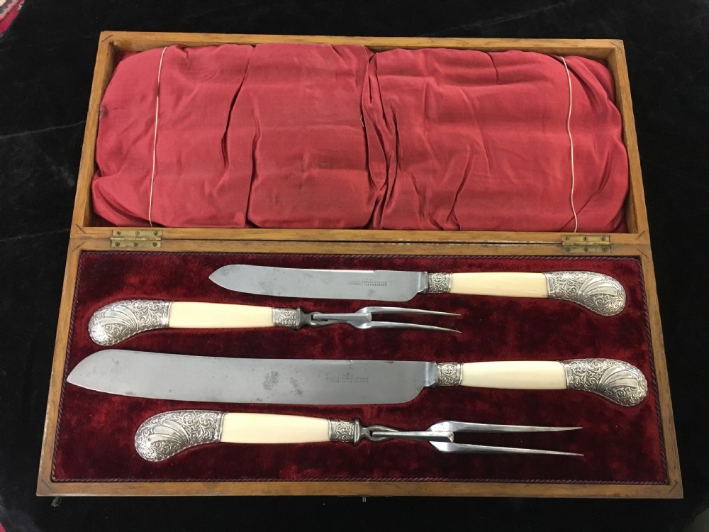 Hallmarked Silver Mounted, 4 Piece Presentation Carving Set c1890