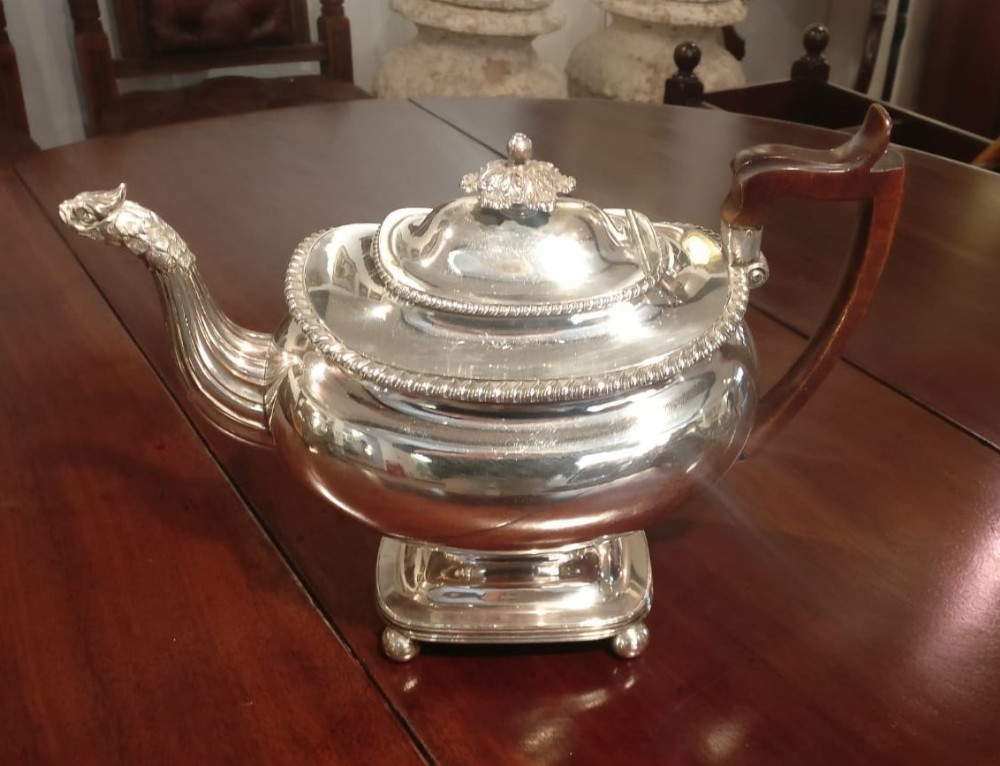 Large English Old Sheffield Plate coffee pot with fruitwood handle c1820 