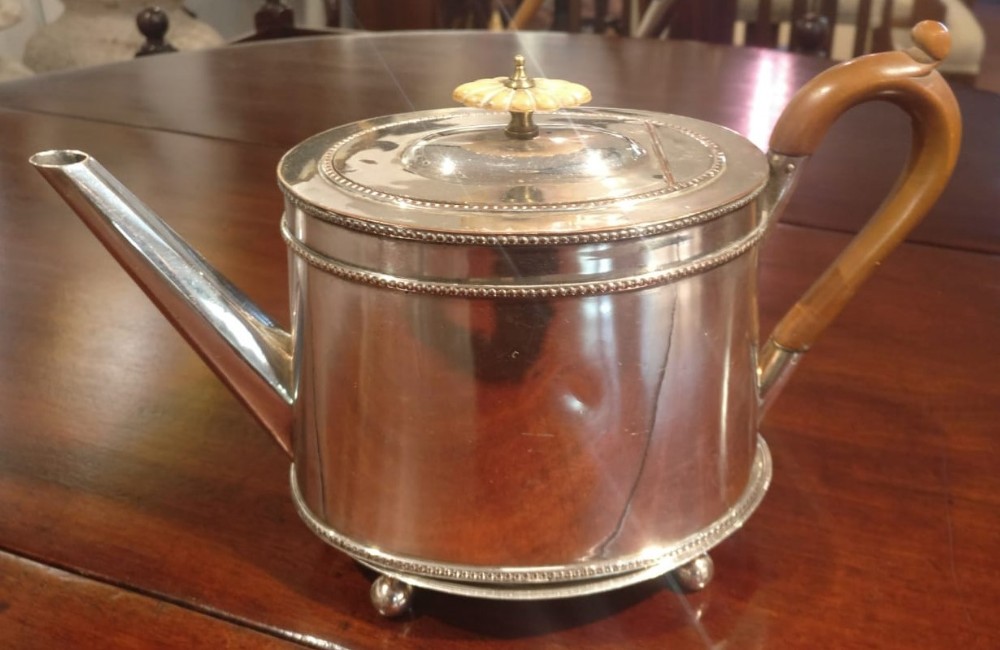 English Old Sheffield Oval Coffee pot on stand with Fruitwood Handle c1775