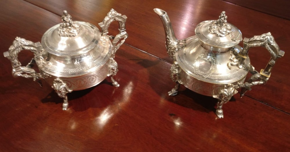 Matching Silver Plated Coffee Pot and Sucrier by Arnand Fresnais