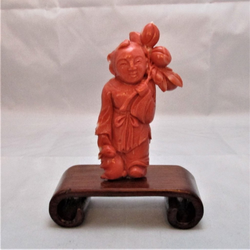 Chinese Coral Carving of Boy 19th Century