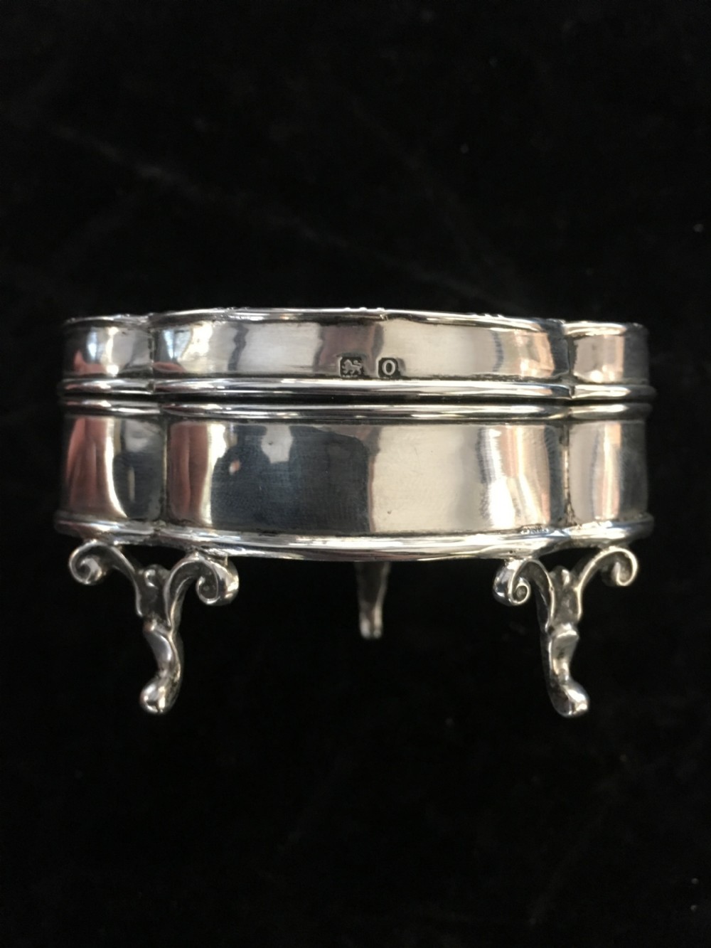 Silver Tri-Footed Box with Silver Inlay Tortoise Shell Lid 1913.  View III