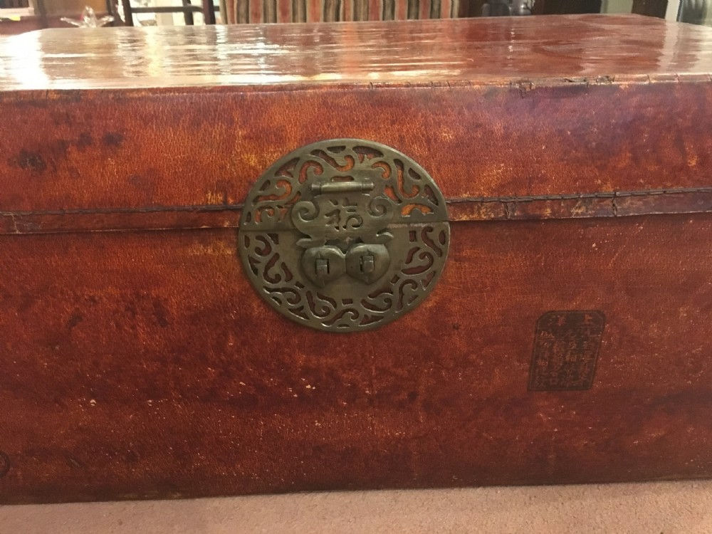 Chinese Parchment Leather Trunk Circa 1900 View IV