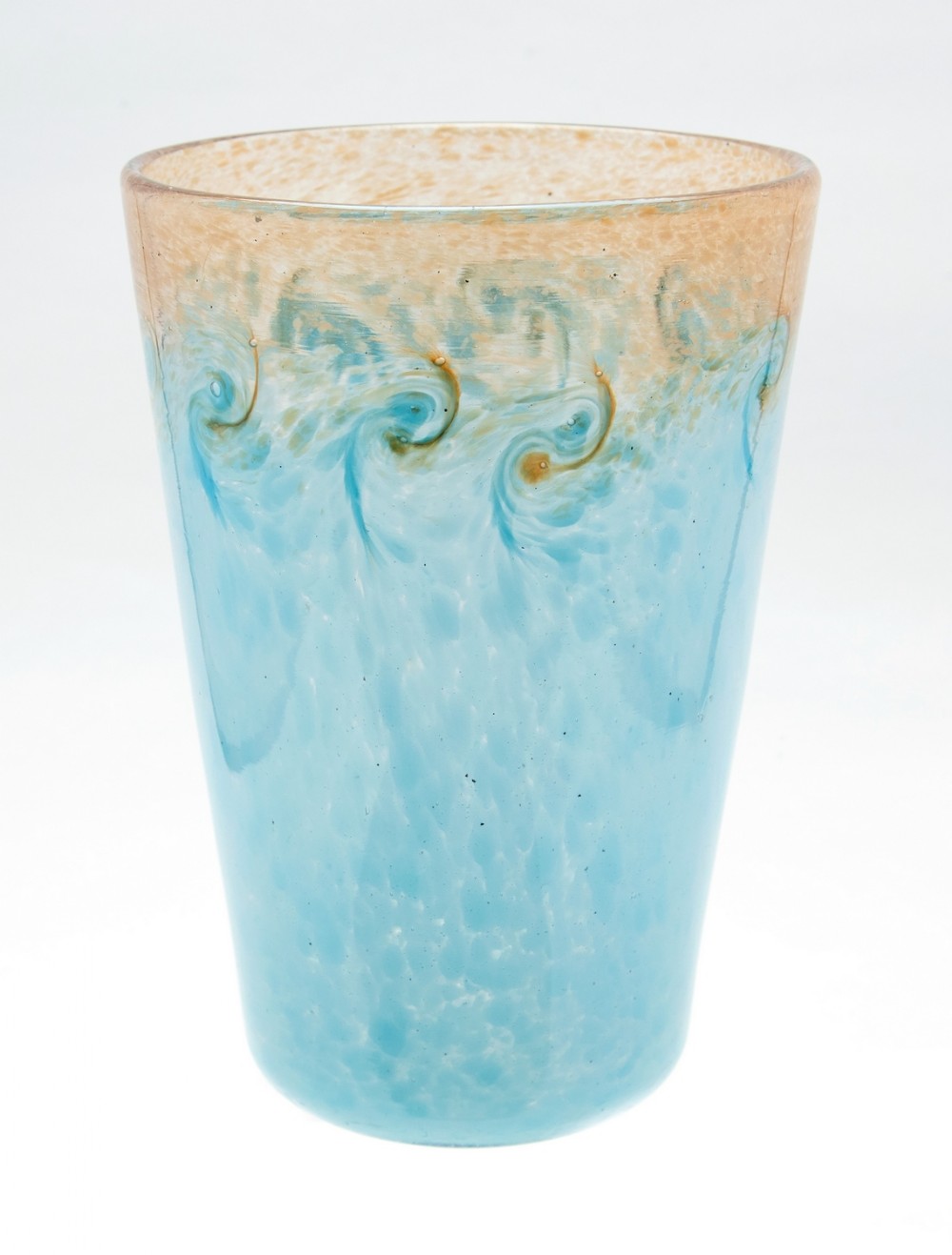 Monart art deco vase, pale blue enamel and swirls c.1930