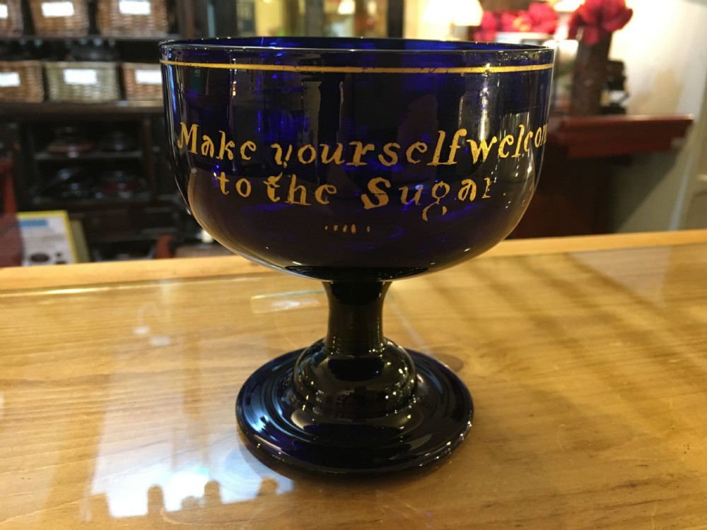 Bristol Blue Sugar Bowl with Gilt Lettering c1820