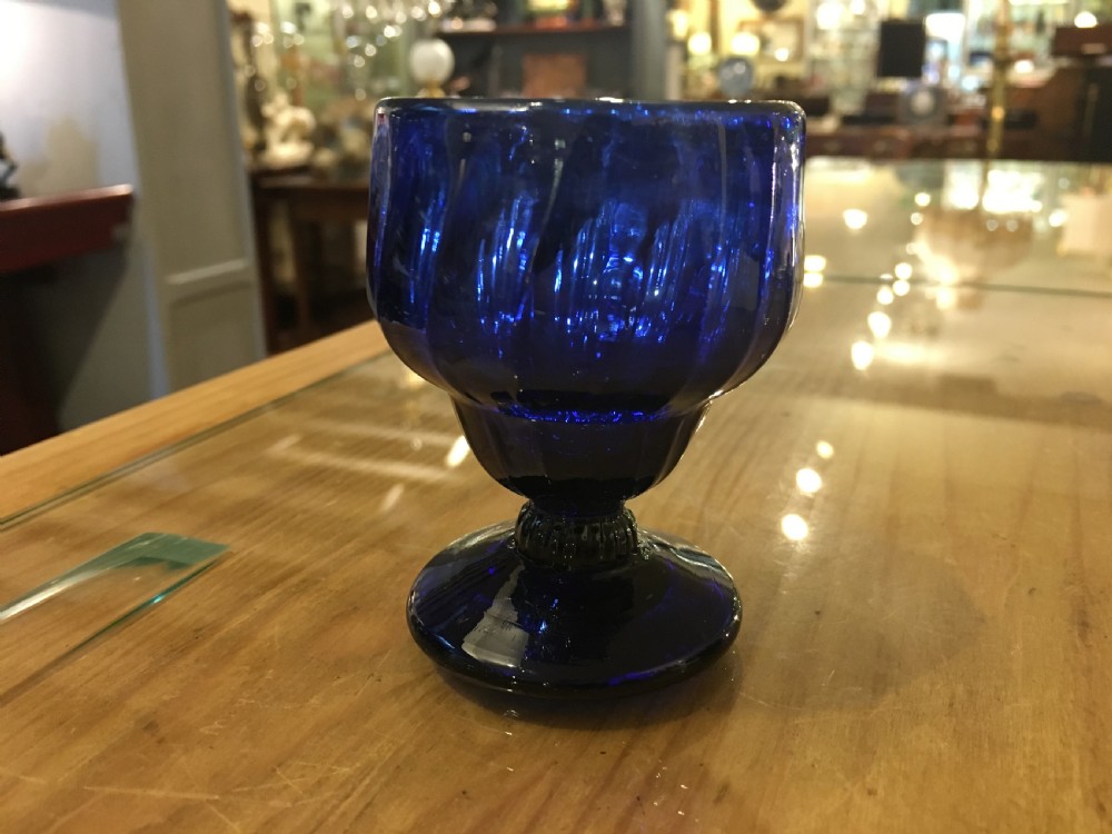A Rare Bristol Blue Ribbed Ogee Bowl on Heavy Conical Foot c1800