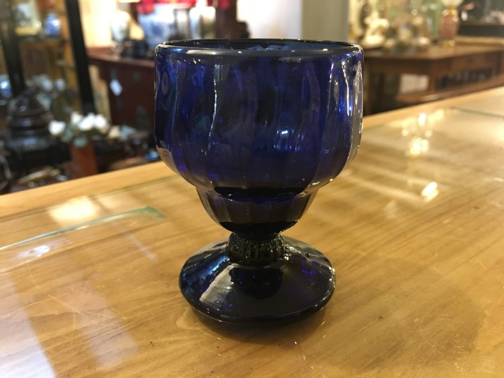 A Rare Bristol Blue Ribbed Ogee Bowl on Heavy Conical Foot c1800 View III