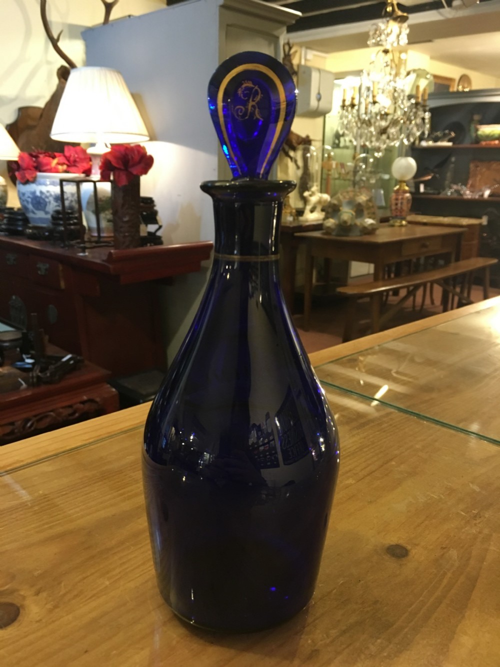 A Geo III Bristol Blue Clubshape Gilding Rum Decanter c1800 View II