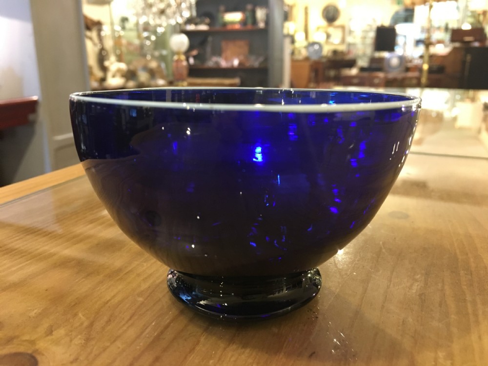 Bristol Blue Bowl with a pale blue overlayed rim c1800
